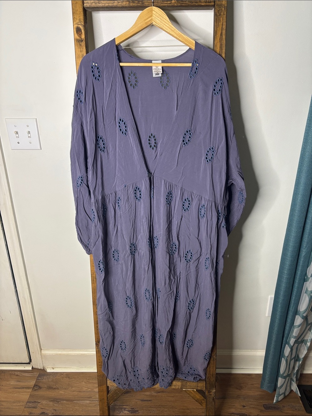 Terra & Sky Kimono Lavender Openwork Long Cardigan Size XXL